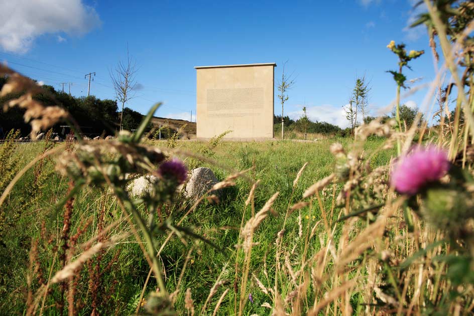 photo of the stone map wall from a distance